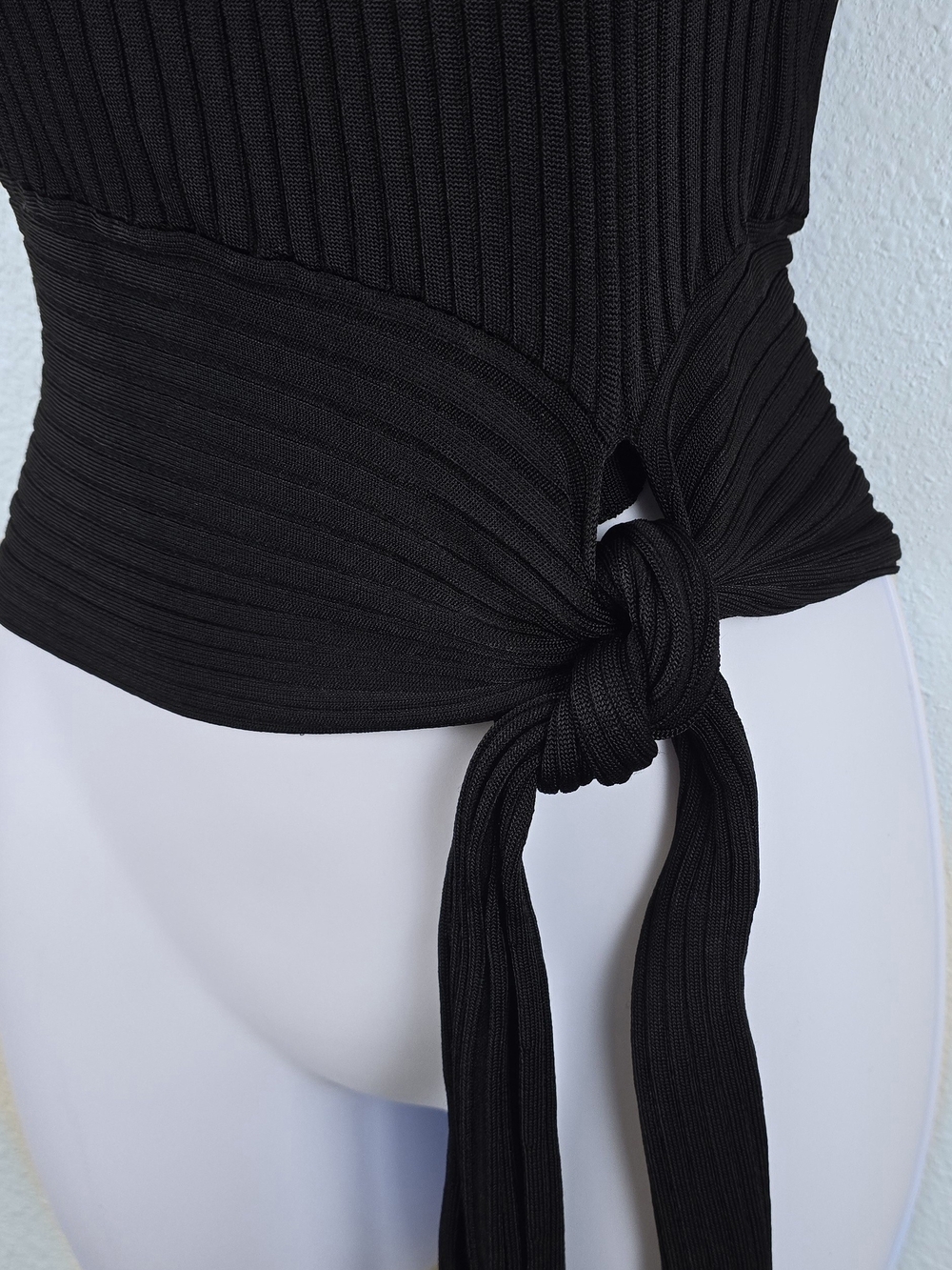 White House Black Market | Black Ribbed Off Shoulder Tie Waist Top Size S - Picture 3 of 12